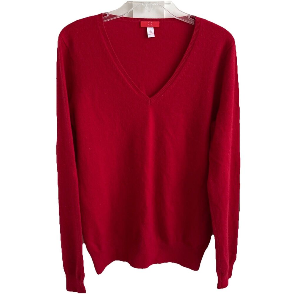 Jennie Liu 100% Cashmere V Neck Womens Sweater Red L
